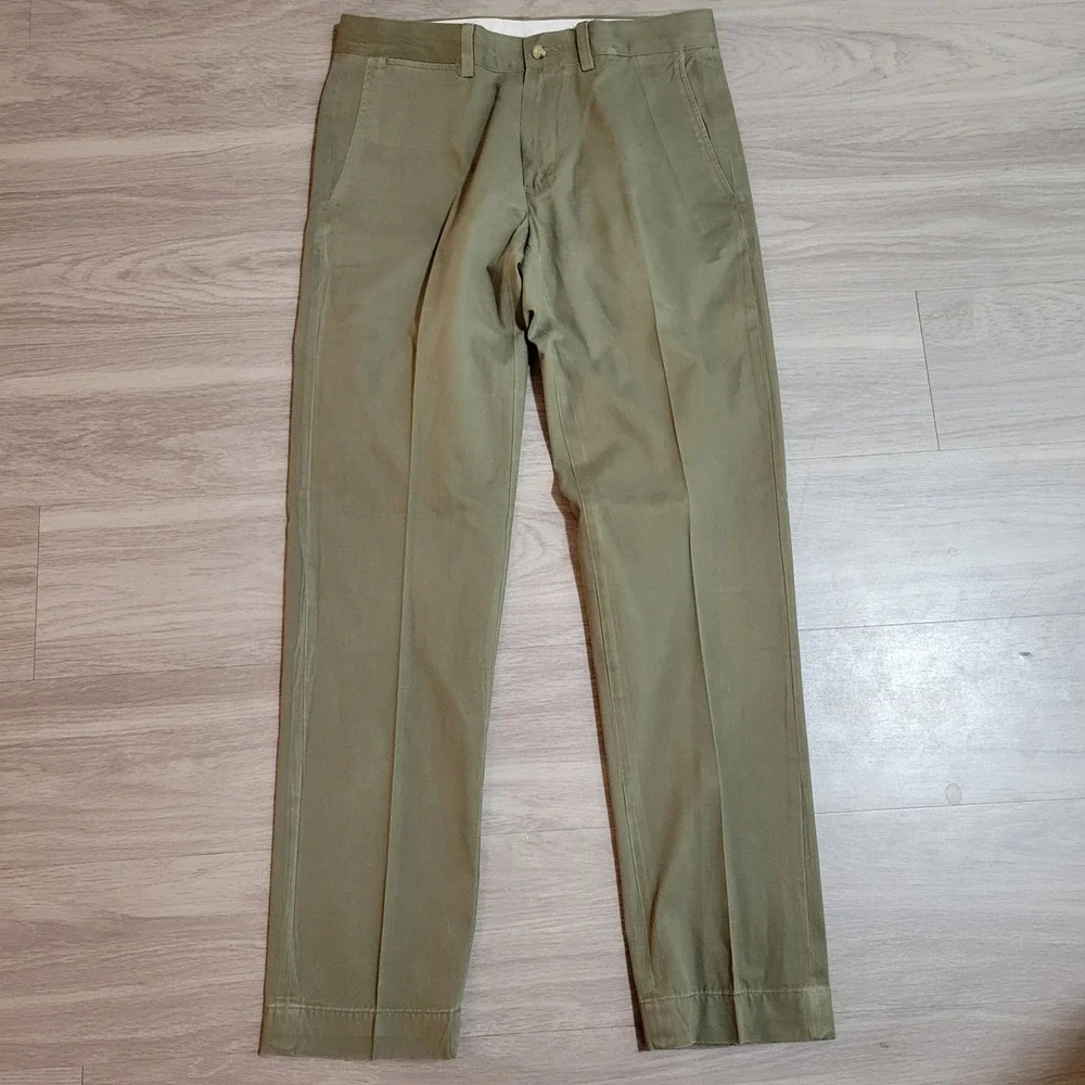 Polo Ralph Lauren Slim Fit Chino Pants Mens 32x33Olive Green Khaki Flat Front